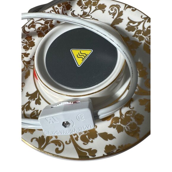 Scentsy Electric Mug Warmer Floral Design Ceramic White & Gold Heating No Cup - Picture 8 of 8